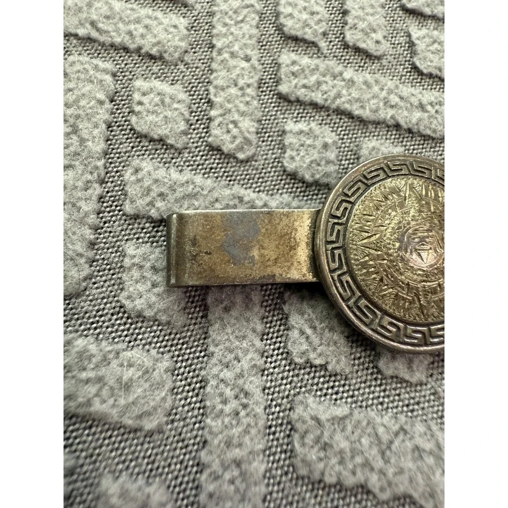 Vintage Sterling Silver Mayan Aztec Calendar‎ Tie Clip Money Clip Jencha Mexico